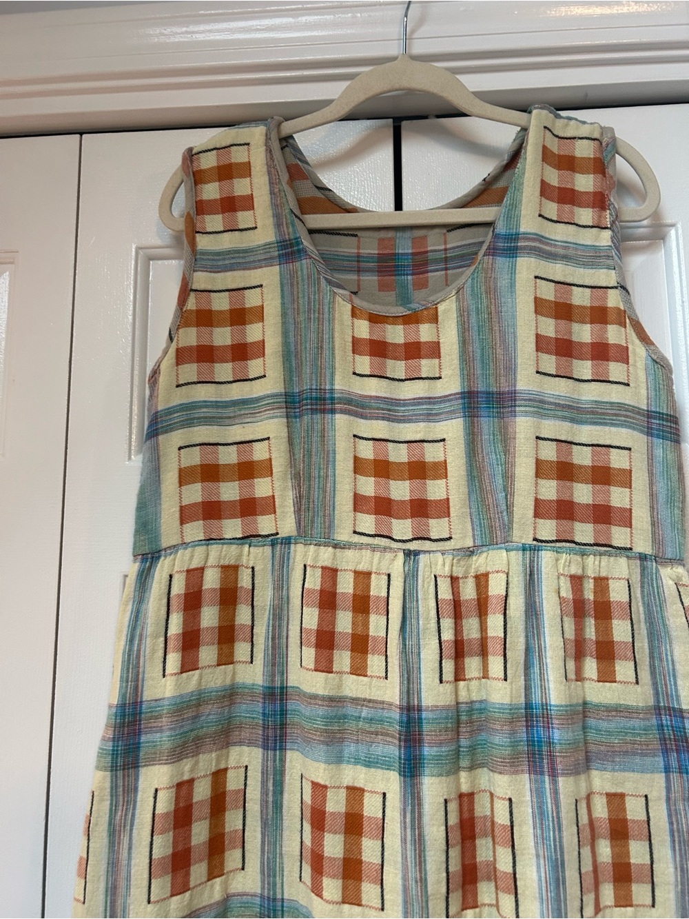 Ace & Jig Cream Plaid Sleeveless Cotton Dress with Rust and Blue Accents - Picture 2 of 5